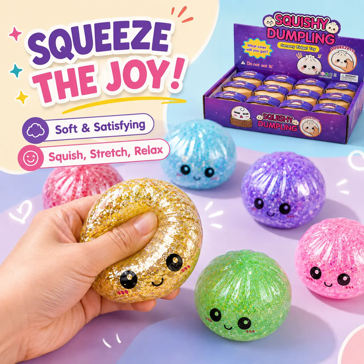 12Pcs Glitter Pearl Dumpling Squishy Toy Set - Adorable Sensory Fidget Toys for Stress Relief, Colorful Soft Squeeze Toys, Ideal Party Favors & Birthday Gifts for All Ages