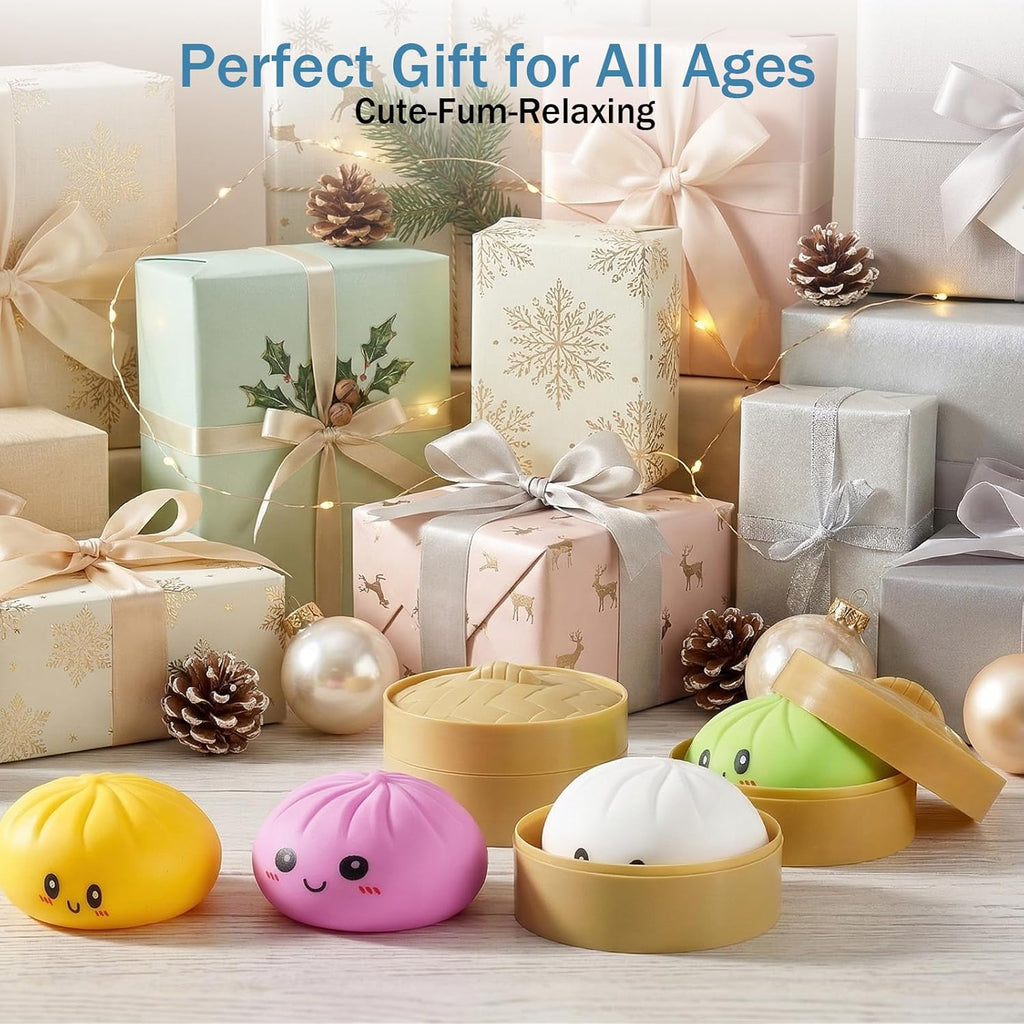 Dumpling Squishies, Dumpling Mystery Box, Colorful Dumplings Stress Balls Fidget Sensory Toy, Stocking Stuffers with Food Steamer Stretchy Desk Toys (Pink)