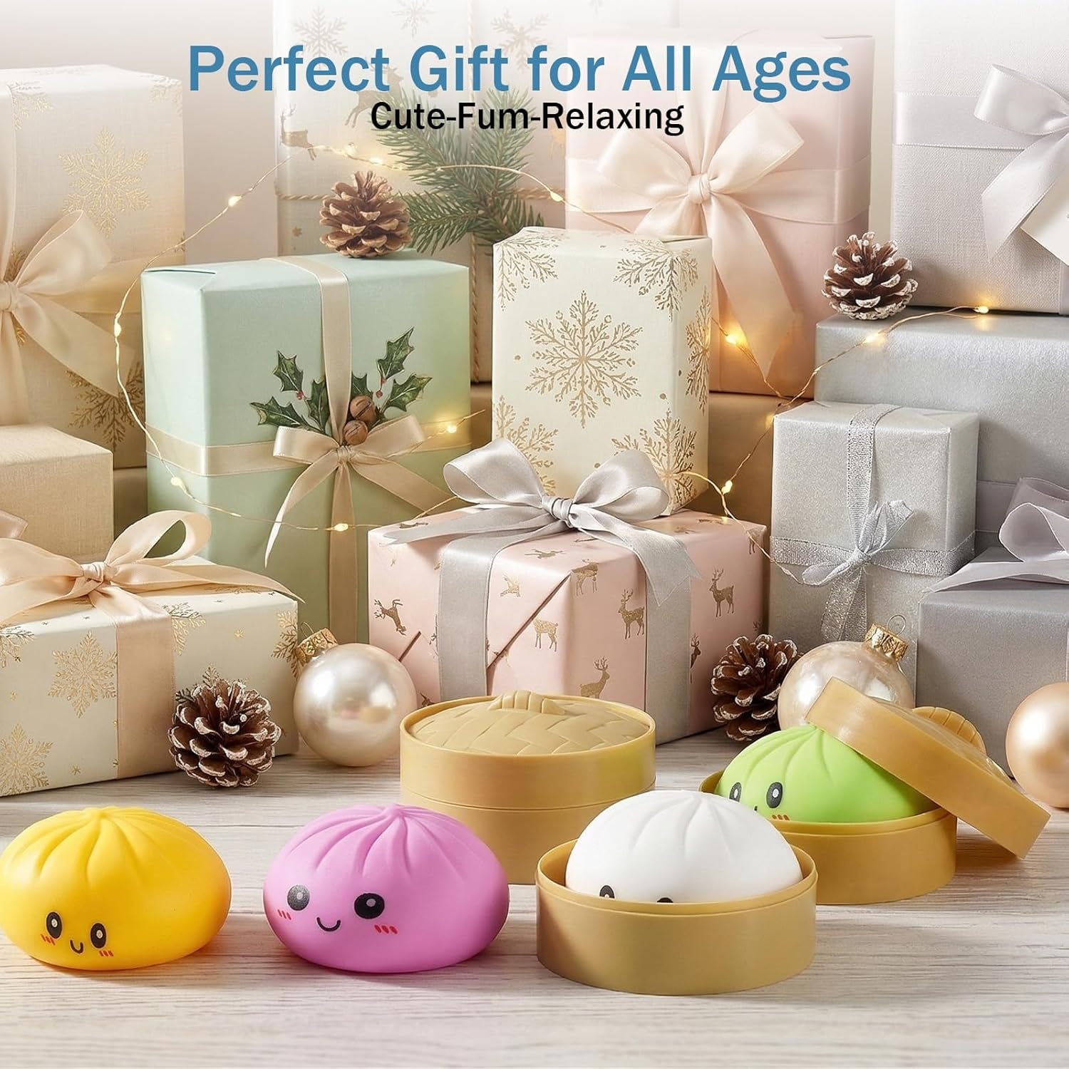 Dumpling Squishies, Dumpling Mystery Box, Colorful Dumplings Stress Balls Fidget Sensory Toy, Stocking Stuffers with Food Steamer Stretchy Desk Toys (Pink)