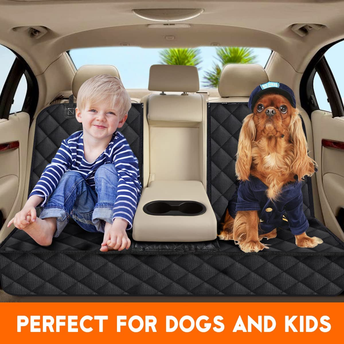 Premium Waterproof Dog Car Seat Cover - Durable Back Seat Protector for Most Cars, SUVs & Trucks (53" Width) - Fits Middle Armrest - Black