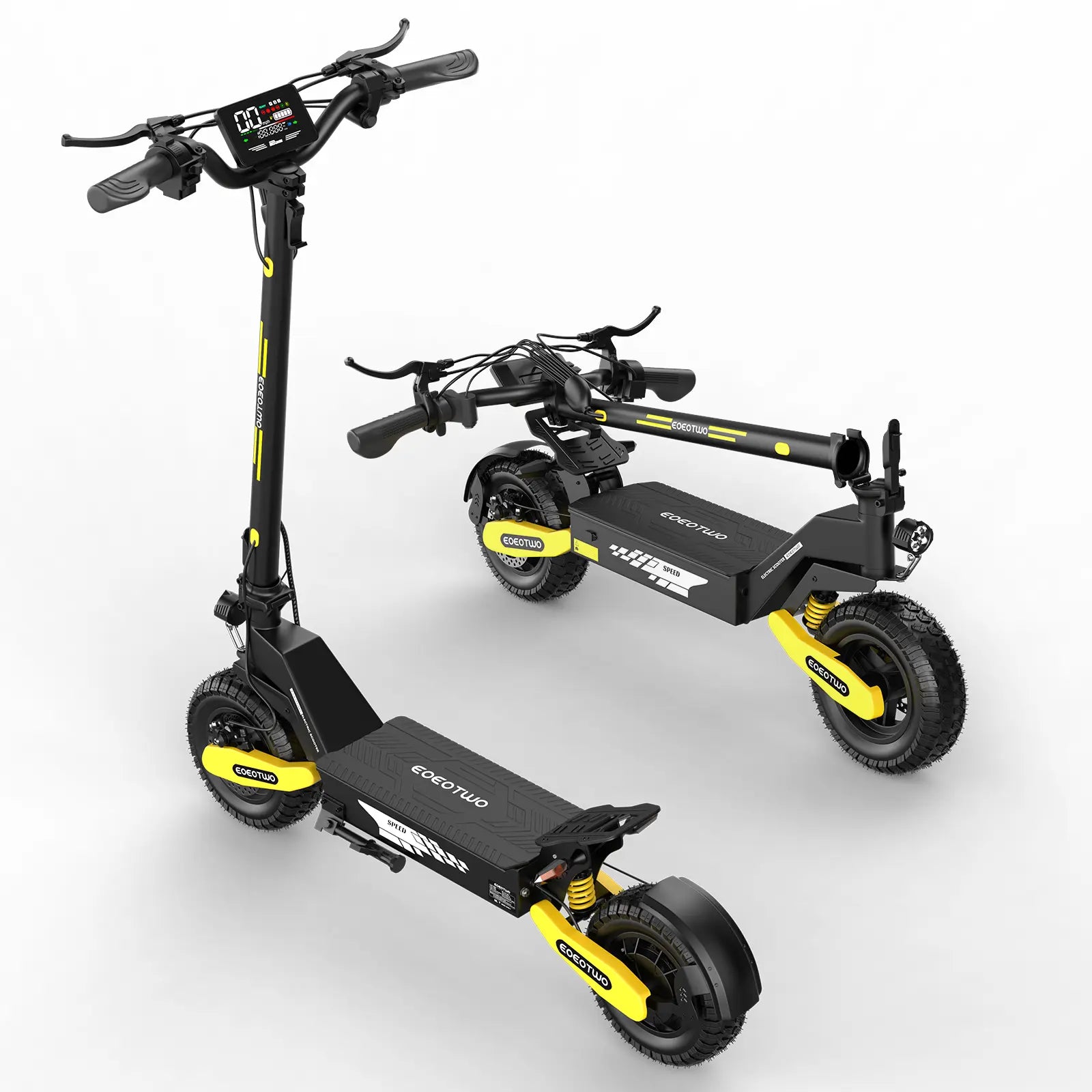 EOEOTWO GT06 High-Performance Electric Scooter - 1200W Motor, Up to 40 Miles Range, 30MPH Speed, 330LBS Capacity, Foldable Design with LED Lights & Dual Brakes - Perfect for Commuting & Off-Road Adventures in Red/Yellow/Green