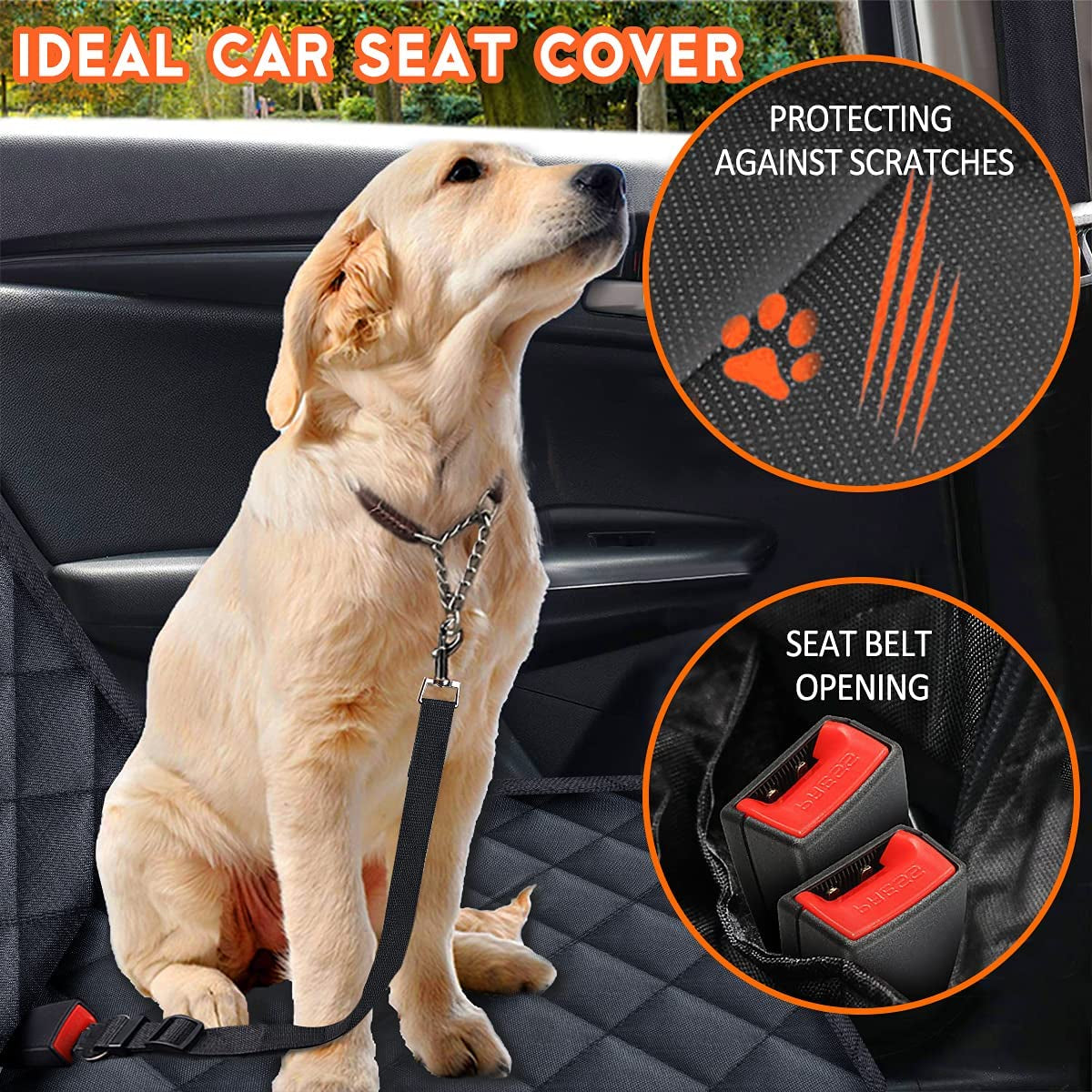 Premium Waterproof Dog Car Seat Cover - Durable Back Seat Protector for Most Cars, SUVs & Trucks (53" Width) - Fits Middle Armrest - Black