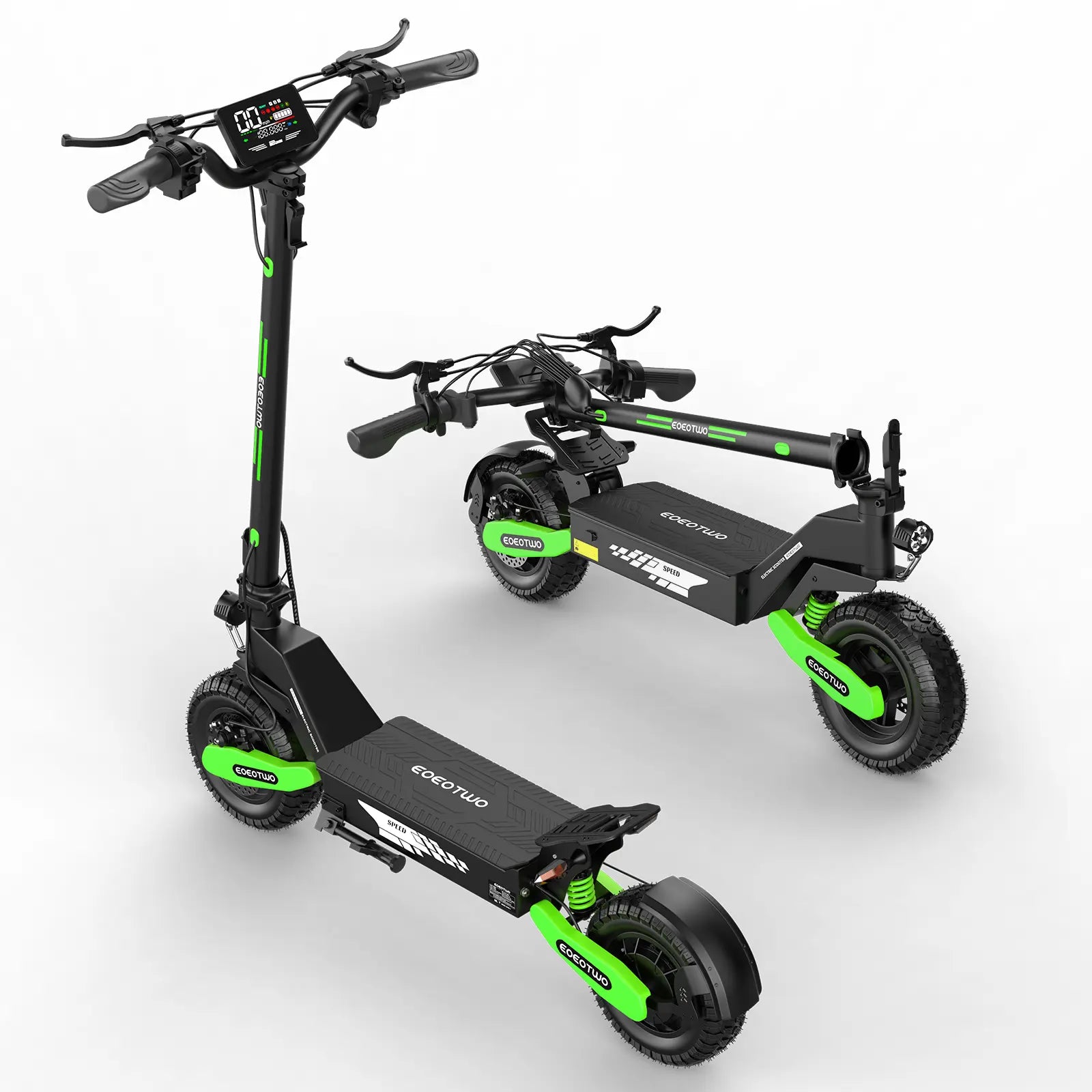 EOEOTWO GT06 High-Performance Electric Scooter - 1200W Motor, Up to 40 Miles Range, 30MPH Speed, 330LBS Capacity, Foldable Design with LED Lights & Dual Brakes - Perfect for Commuting & Off-Road Adventures in Red/Yellow/Green