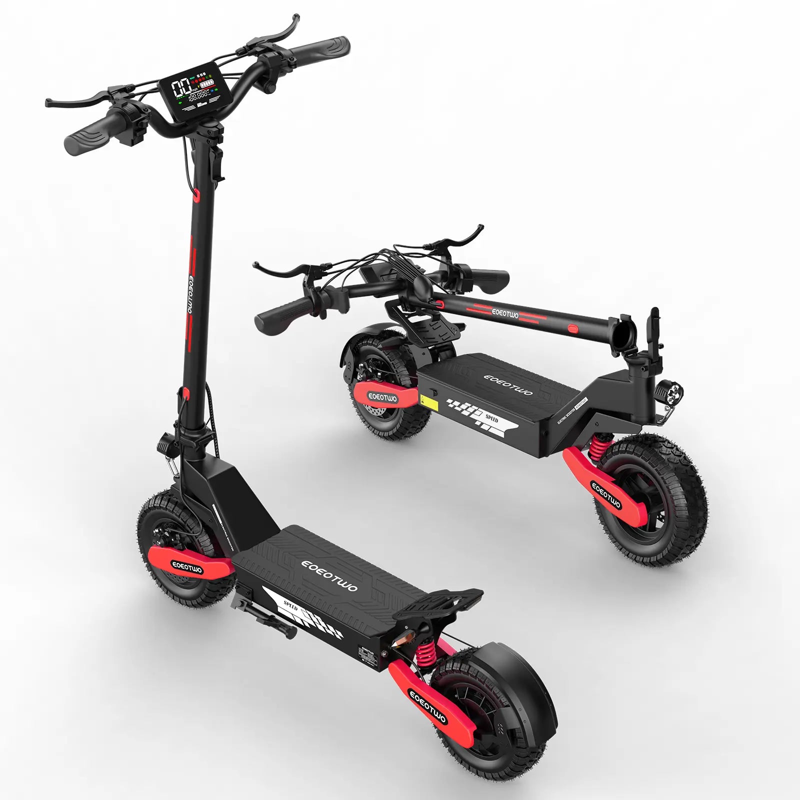 EOEOTWO GT06 High-Performance Electric Scooter - 1200W Motor, Up to 40 Miles Range, 30MPH Speed, 330LBS Capacity, Foldable Design with LED Lights & Dual Brakes - Perfect for Commuting & Off-Road Adventures in Red/Yellow/Green