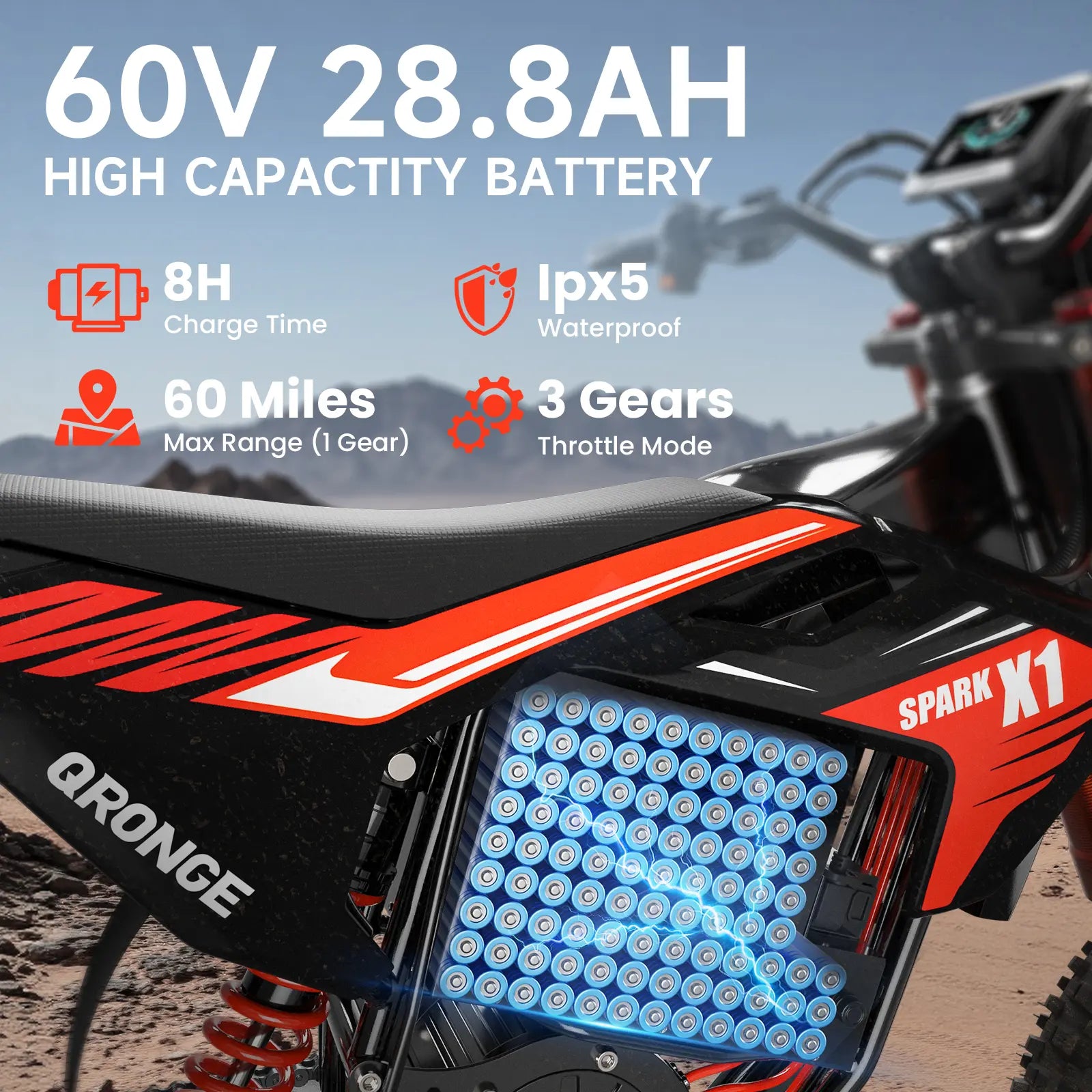 Qronge Spark X1 Electric Bike - Conquer Any Terrain with 4500W Power, 283 Nm Torque, and Long-Lasting 60V Battery!