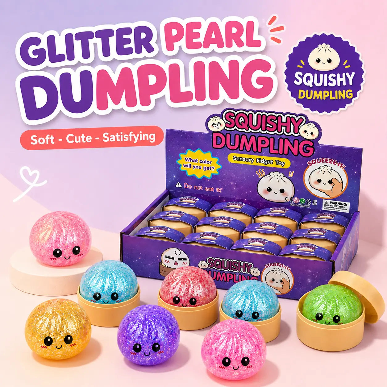 12Pcs Glitter Pearl Dumpling Squishy Toy Set - Adorable Sensory Fidget Toys for Stress Relief, Colorful Soft Squeeze Toys, Ideal Party Favors & Birthday Gifts for All Ages