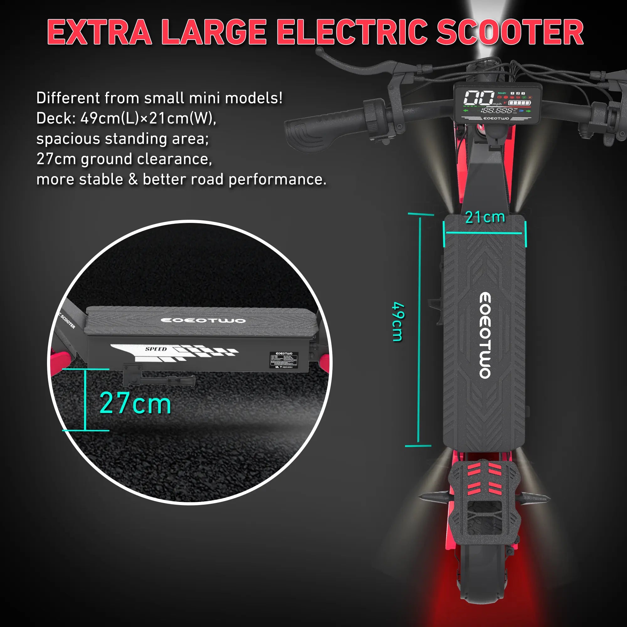 EOEOTWO GT06 High-Performance Electric Scooter - 1200W Motor, Up to 40 Miles Range, 30MPH Speed, 330LBS Capacity, Foldable Design with LED Lights & Dual Brakes - Perfect for Commuting & Off-Road Adventures in Red/Yellow/Green