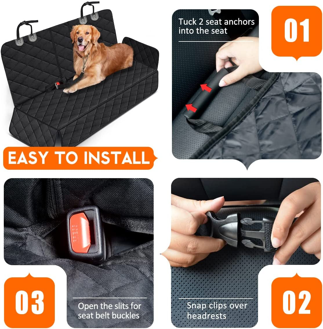 Premium Waterproof Dog Car Seat Cover - Durable Back Seat Protector for Most Cars, SUVs & Trucks (53" Width) - Fits Middle Armrest - Black