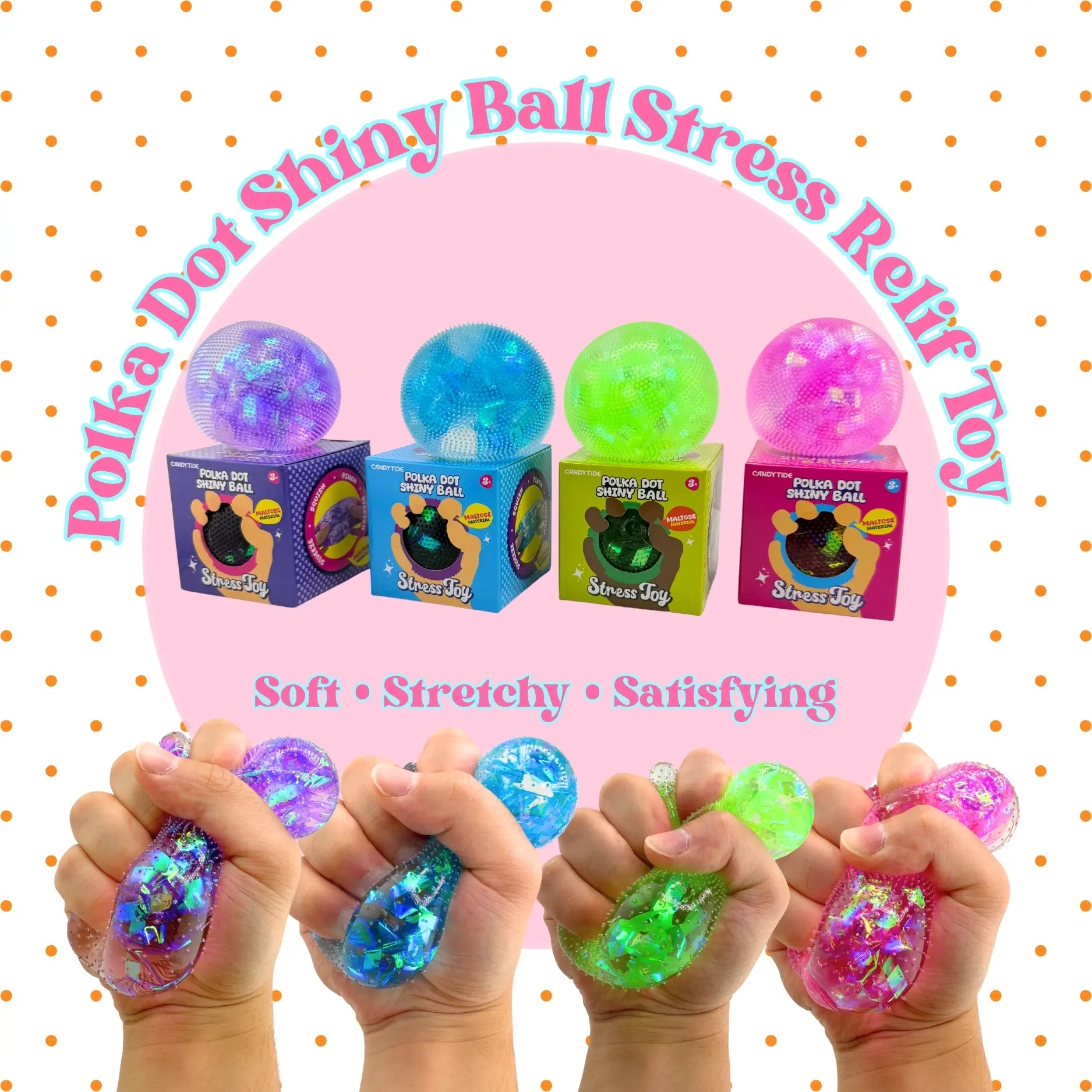 Polka Dot Shiny Stress Relief Ball – Soft, Stretchy & Squishy Fun!