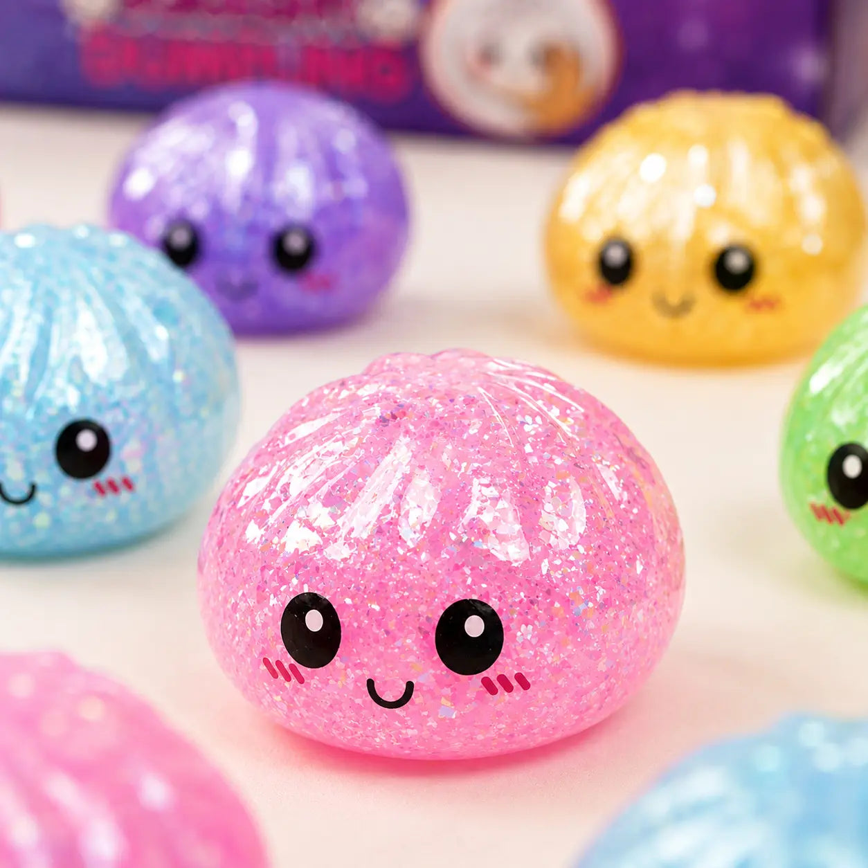 12Pcs Glitter Pearl Dumpling Squishy Toy Set - Adorable Sensory Fidget Toys for Stress Relief, Colorful Soft Squeeze Toys, Ideal Party Favors & Birthday Gifts for All Ages