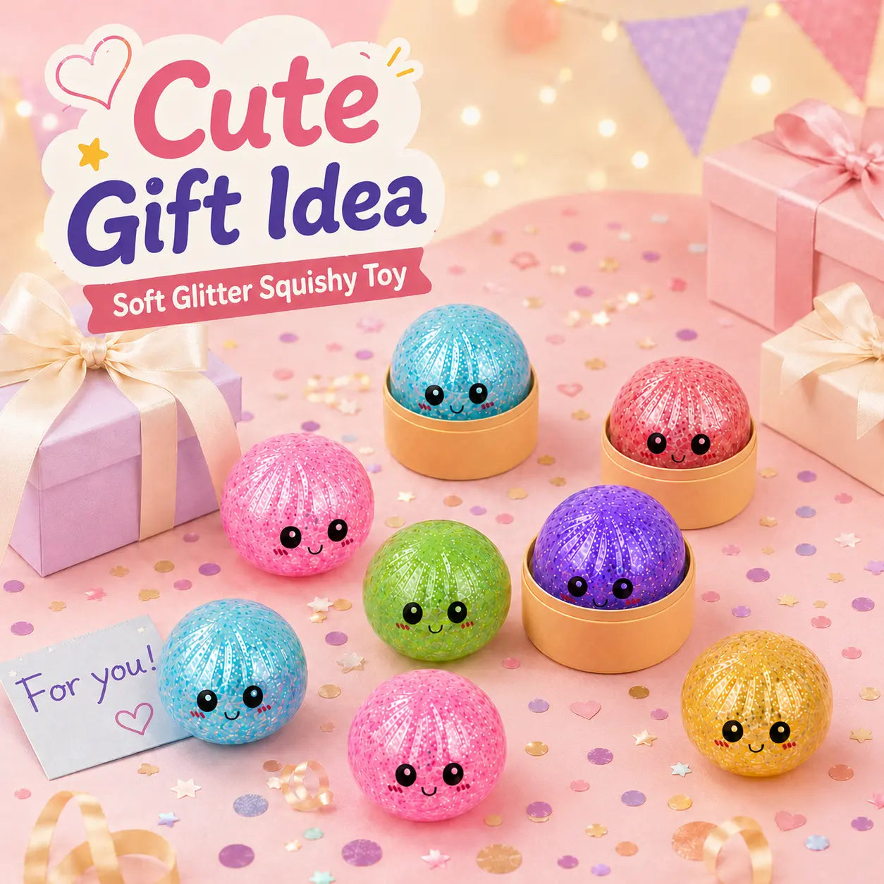 12Pcs Glitter Pearl Dumpling Squishy Toy Set - Adorable Sensory Fidget Toys for Stress Relief, Colorful Soft Squeeze Toys, Ideal Party Favors & Birthday Gifts for All Ages